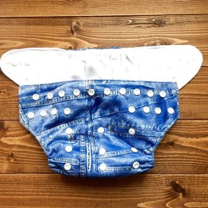 画像3: ジーンズを履いてるみたいなデニム柄【布おむつ本舗オリジナル】ポケット式ワンサイズおむつカバー（スナップ/ツルツル生地） (3)