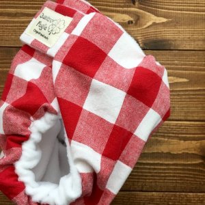 画像2: ブロックチェック（レッド赤） 【よつばのおむつ/日本製/ハンドメイド】 布おむつカバー （透湿性防水布使用） (2)