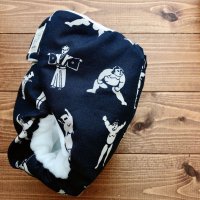 画像1: ジャパニーズ組体操（濃紺）【よつばのおむつ/日本製ハンドメイド】 布おむつカバー （透湿性防水布使用）和柄,お相撲さん、忍者、武士