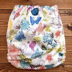 画像4: 【限定SALE】フラワーバタフライ【布おむつ本舗オリジナル】ポケット式 ワンサイズおむつカバー （スナップ/ツルツル生地）花柄,蝶々 (4)