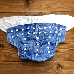 画像2: 【2~7歳向け/BIGサイズ】「デニム柄」ポケット式ワンサイズおむつ/立体ギャザー付き（スナップ/ツルツル生地） (2)