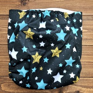 画像3: 【2~7歳向け/BIGサイズ】 星柄ブラック ポケット式  ワンサイズおむつ/立体ギャザー付き（スナップ/ツルツル生地） (3)