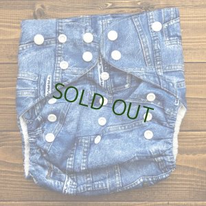 画像1: 【2~7歳向け/BIGサイズ】「デニム柄」ポケット式ワンサイズおむつ/立体ギャザー付き（スナップ/ツルツル生地） (1)