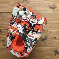 画像1: 在庫限り/ハロウィンパーティ （オレンジ） 【よつばのおむつ/日本製/ハンドメイド】 布おむつカバー （透湿性防水布使用） ハロウィーン,おばけ,モンスター,再販なし