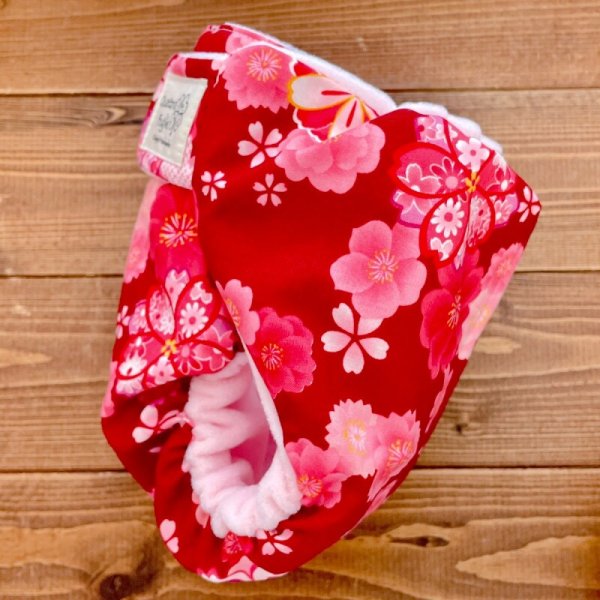 画像3: ラスト！桜（ラメ入り赤レッド）【よつばのおむつ/日本製/ハンドメイド】布おむつカバー （透湿性防水布使用）花柄,和柄