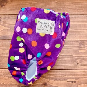 画像3: カラフル水玉（パープル）【布おむつ本舗オリジナル】ポケット式ワンサイズおむつカバー （スナップ/ミンキー素材）ドット (3)