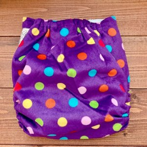 画像2: カラフル水玉（パープル）【布おむつ本舗オリジナル】ポケット式ワンサイズおむつカバー （スナップ/ミンキー素材）ドット (2)