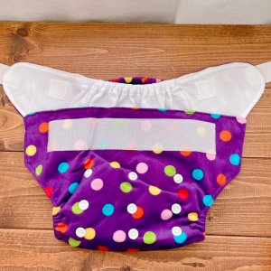 画像4: カラフル水玉（パープル）【布おむつ本舗オリジナル】ポケット式ワンサイズおむつカバー（マジックテープ/ミンキー素材）ドット (4)