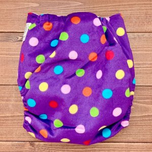 画像2: カラフル水玉（パープル）【布おむつ本舗オリジナル】ポケット式ワンサイズおむつカバー（マジックテープ/ミンキー素材）ドット (2)