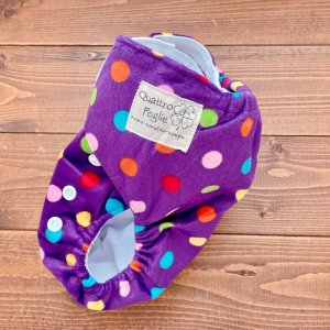 画像3: カラフル水玉（パープル）【布おむつ本舗オリジナル】ポケット式ワンサイズおむつカバー（マジックテープ/ミンキー素材）ドット (3)