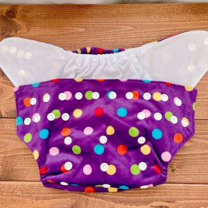 画像4: カラフル水玉（パープル）【布おむつ本舗オリジナル】ポケット式ワンサイズおむつカバー （スナップ/ミンキー素材）ドット (4)