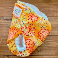 画像1: 花火（オレンジ）【よつばのおむつ/日本製ハンドメイド】 布おむつカバー （透湿性防水布使用）リップル,打ち上げ花火,和柄