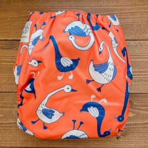 画像4: 北欧アヒル（オレンジ）【布おむつ本舗オリジナル】ポケット式 ワンサイズおむつカバー （マジックテープ/ツルツル生地）鳥,動物 (4)