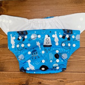 画像3: 宇宙ロケット（ブルー）【布おむつ本舗オリジナル】ポケット式 ワンサイズおむつカバー （スナップ/ツルツル生地）星,スター (3)