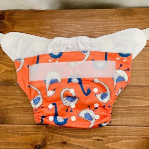 画像2: 北欧アヒル（オレンジ）【布おむつ本舗オリジナル】ポケット式 ワンサイズおむつカバー （マジックテープ/ツルツル生地）鳥,動物 (2)
