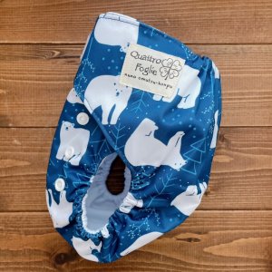 画像2: 北欧しろくま（ネイビー）【布おむつ本舗オリジナル】ポケット式 ワンサイズおむつカバー （マジックテープ/ツルツル生地）シロクマ,白熊 (2)