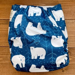 画像4: 北欧しろくま（ネイビー）【布おむつ本舗オリジナル】ポケット式 ワンサイズおむつカバー （マジックテープ/ツルツル生地）シロクマ,白熊 (4)