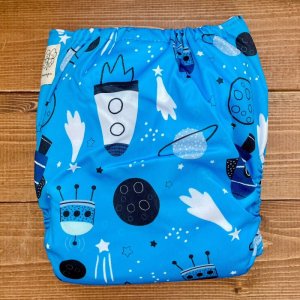 画像4: 宇宙ロケット（ブルー）【布おむつ本舗オリジナル】ポケット式 ワンサイズおむつカバー （スナップ/ツルツル生地）星,スター (4)