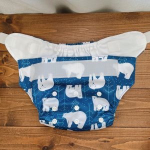 画像3: 北欧しろくま（ネイビー）【布おむつ本舗オリジナル】ポケット式 ワンサイズおむつカバー （マジックテープ/ツルツル生地）シロクマ,白熊 (3)