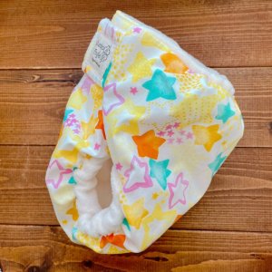 画像3: 【再販なし】水彩スター（イエロー系）【よつばのおむつ/日本製/ハンドメイド】 布おむつカバー （透湿性防水布使用）七夕,星柄 (3)