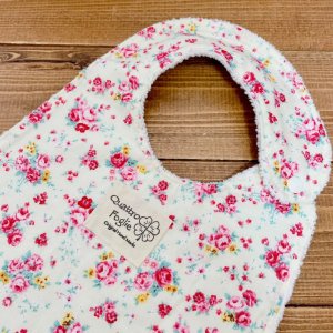 画像2: 【超吸収！魔法のスタイ】小花（クリーム×ピンク）【ハンドメイド】マイクロファイバー×コットン生地のよだれかけ【スタイ５枚以上まとめ買いで送料無料！】フラワー (2)