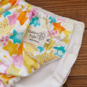 画像2: 【大きいトレパン XL:90-110】 水彩スター（イエロー系）透湿性防水布入りトレパン【ハンドメイド】立ったまま交換出来る♪ パンツ型おむつカバー/星柄 (2)