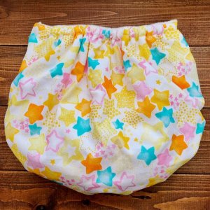 画像3: 【大きいトレパン XL:90-110】 水彩スター（イエロー系）透湿性防水布入りトレパン【ハンドメイド】立ったまま交換出来る♪ パンツ型おむつカバー/星柄 (3)