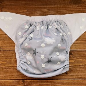 画像2: 星と雲(ライトグレー)立ったまま履ける パンツ型ワンサイズおむつ トレパンにも♪北欧,虹 (2)