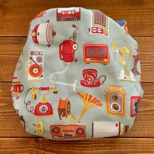 画像5: 昭和レトロ家電（ブルーグレー）【よつばのおむつ/日本製/ハンドメイド】布おむつカバー （透湿性防水布使用）北欧 (5)