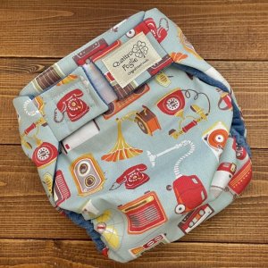 画像2: 昭和レトロ家電（ブルーグレー）【よつばのおむつ/日本製/ハンドメイド】布おむつカバー （透湿性防水布使用）北欧 (2)