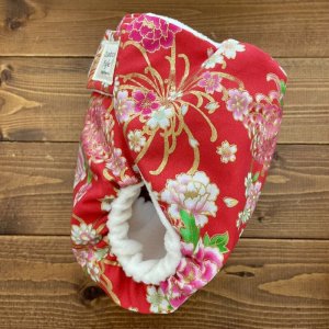 画像4: 金ラメ！和の花柄（赤）【よつばのおむつ/日本製/ハンドメイド】布おむつカバー （透湿性防水布使用）フラワー,レッド (4)