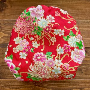 画像5: 金ラメ！和の花柄（赤）【よつばのおむつ/日本製/ハンドメイド】布おむつカバー （透湿性防水布使用）フラワー,レッド (5)
