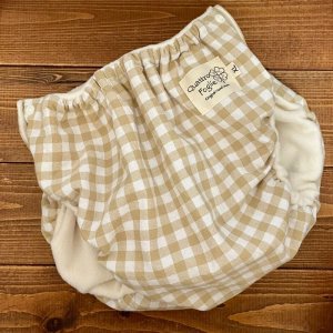 画像2: 【大きいトレパン XL:90-110】 ギンガムチェック（カフェオレ） パンツ型おむつカバー（防水）立ったまま交換出来る♪ベージュ (2)
