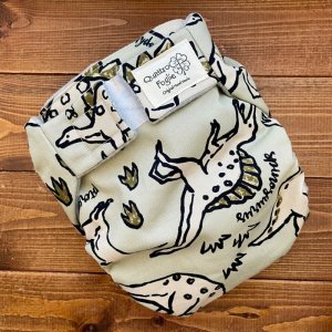 画像2: 手描きの恐竜(カーキベージュ)【よつばのおむつ/日本製/ハンドメイド】布おむつカバー (透湿性防水布使用)ダイナソー (2)