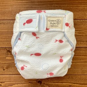 画像1: 金魚（ホワイト）【よつばのおむつ/日本製ハンドメイド】布おむつカバー （透湿性防水布使用）リップル,和柄 (1)