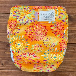 画像1: 花火（オレンジ）【よつばのおむつ/日本製ハンドメイド】 布おむつカバー （透湿性防水布使用）リップル,打ち上げ花火,和柄 (1)