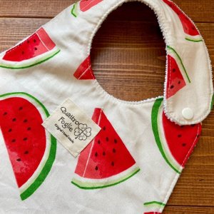 画像2: 【超吸収！魔法のスタイ】 スイカ【ハンドメイド】マイクロファイバー×コットン生地のよだれかけ 【スタイ５枚以上まとめ買いで送料無料！】 すいか (2)