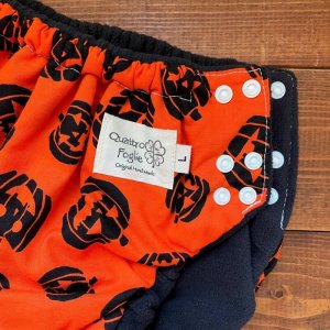 画像2: 在庫限り/ハロウィン♪ジャックオランタン/透湿性防水布入りトレパン【ハンドメイド/日本製】 立ったまま交換出来る♪ パンツ型おむつカバー/オレンジ,カボチャ (2)