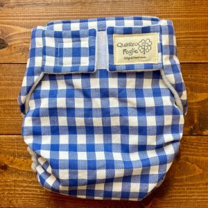画像1: ギンガムチェック（ブルー）【よつばのおむつ/日本製/ハンドメイド】布おむつカバー （透湿性防水布使用）青 (1)