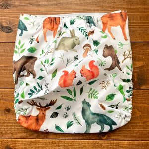 画像3: 【2~7歳向け/BIGサイズ】 「森の癒しの動物たち」ポケット式 ワンサイズおむつ/立体ギャザー付き（スナップ/ツルツル生地）動物,アニマル,クマ,ウサギ,シカ,オオカミ (3)