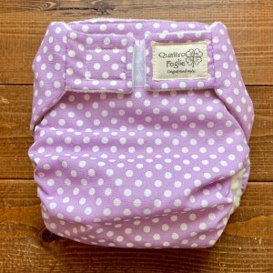 画像1: キャンディドット（ラベンダーミルク） 【よつばのおむつ/日本製/ハンドメイド】 布おむつカバー （透湿性防水布使用）パープル,ドット,水玉 (1)