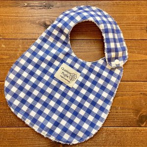 画像1: 【超吸収！魔法のスタイ】ギンガムチェック（ブルー）【ハンドメイド】マイクロファイバー×コットン生地のよだれかけ【スタイ５枚以上まとめ買いで送料無料！】 (1)