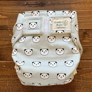 画像1: にっこりパンダちゃん（グレー） 【よつばのおむつ/日本製/ハンドメイド】 布おむつカバー （透湿性防水布使用）アニマル (1)