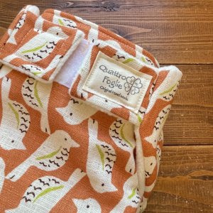 画像2: 北欧のことり（夕焼け色） 【よつばのおむつ/日本製/ハンドメイド】 布おむつカバー （透湿性防水布使用）オレンジ,鳥,トリ (2)