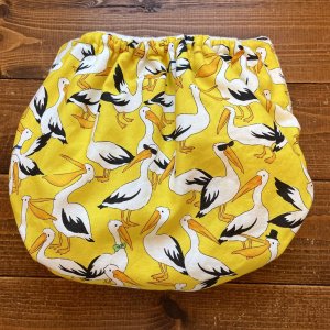 画像3: おさんぽペリカン（イエロー） 透湿性防水布入りトレパン【ハンドメイド】立ったまま交換出来る♪ パンツ型おむつカバー/トリ,鳥 (3)