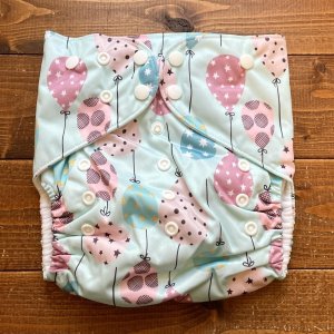 画像1: 【2~7歳向け/BIGサイズ】 「ふわふわバルーン（ミント）」ポケット式 ワンサイズおむつ/立体ギャザー付き（スナップ/ツルツル生地）風船,かわいい (1)