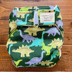 画像1: てくてくダイナソー（グリーン） 【よつばのおむつ/日本製/ハンドメイド】 布おむつカバー （透湿性防水布使用）恐竜,男の子 (1)