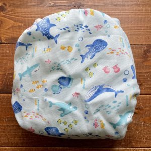 画像4: 海の仲間たち（水色） 【よつばのおむつ/日本製/ハンドメイド】 布おむつカバー （透湿性防水布使用）魚,ジンベエザメ,クジラ (4)