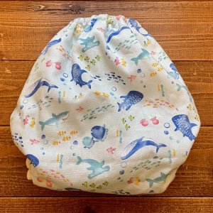 画像3: 海の仲間たち（水色）透湿性防水布入りトレパン【ハンドメイド】立ったまま交換出来る♪ パンツ型おむつカバー/魚,ジンベエザメ,クジラ (3)