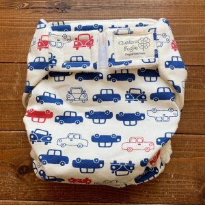 画像1: レトロカー（トリコカラー） 【よつばのおむつ/日本製/ハンドメイド】 布おむつカバー （透湿性防水布使用）車,赤,ネイビー,北欧 (1)
